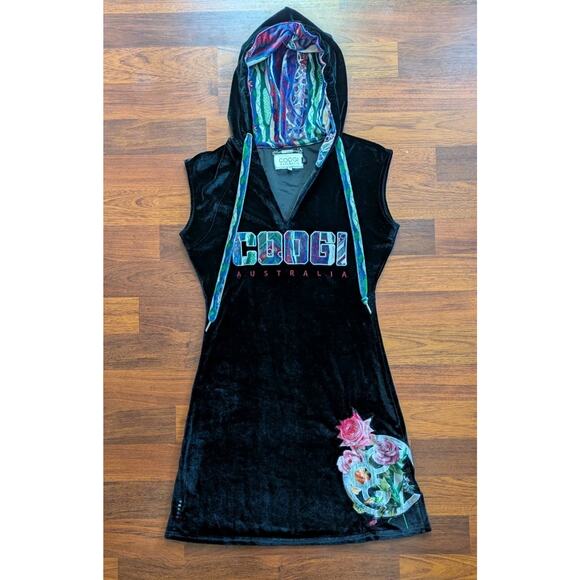 Rare COOGI Australia, Women's Multicolor Velor Hoodie Dress Medium NWOT - Picture 1 of 5